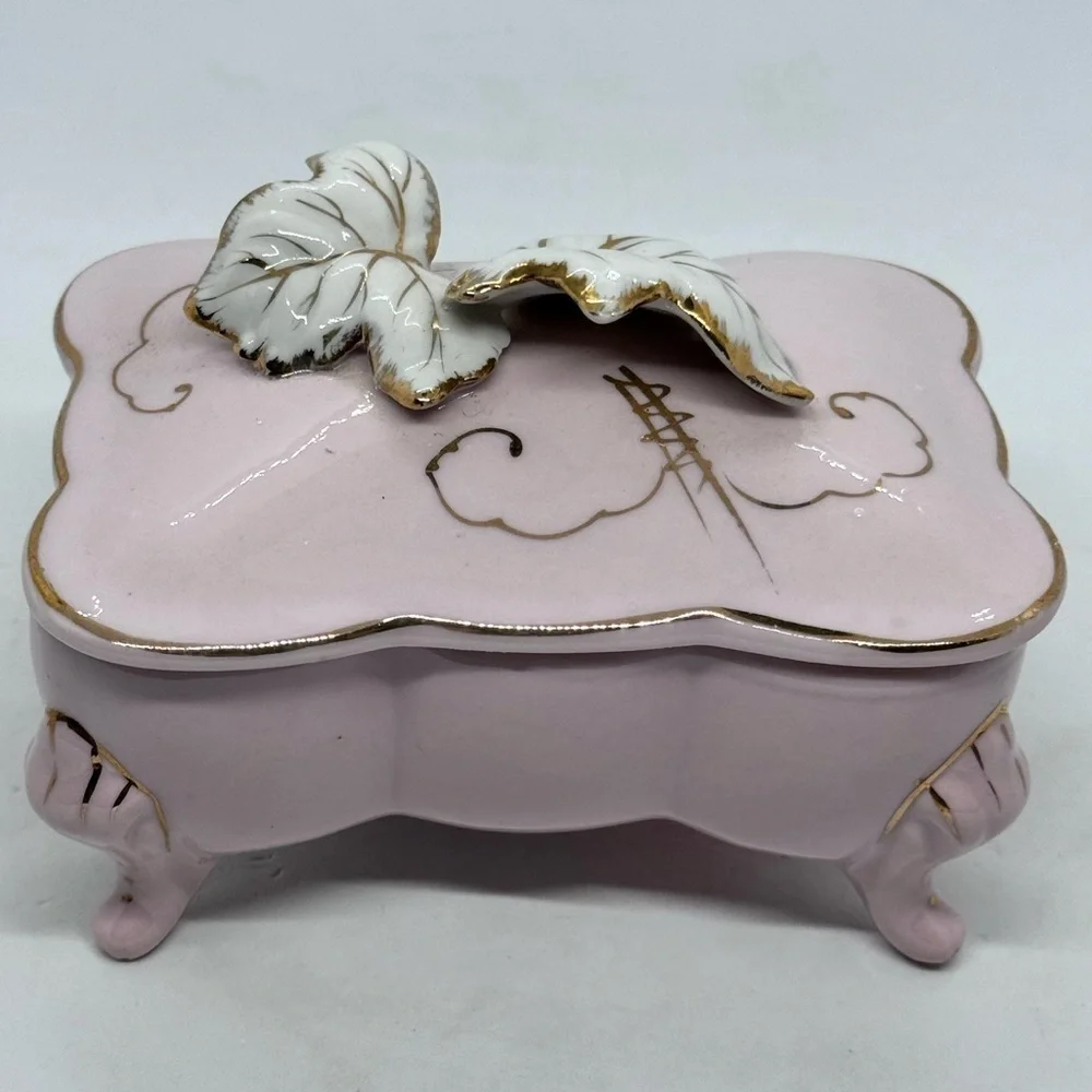 Vintage Lipper & Mann Bond Ware Pink Porcelain with Gold Accent Trinket Box